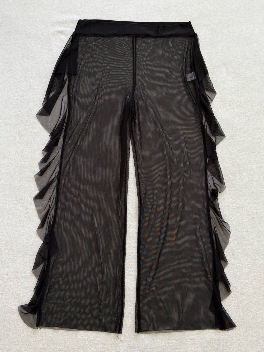 Black Sheer Mesh Ruffle Cover Up Wide Leg Pants Size 2XL Flowy Festival